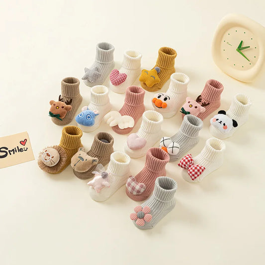 2026 Newborn Cartoon Babe Sock Anti-slip Thin Breathable Cute Kids Walking Beginner Shoes Custom Floor Cotton Baby Sock