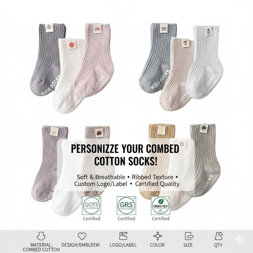 2026 Spring OEM/ODM Customized logo Combed Cotton Hand Linking Cute Cartoon Double Knitted Non Slip Baby Socks