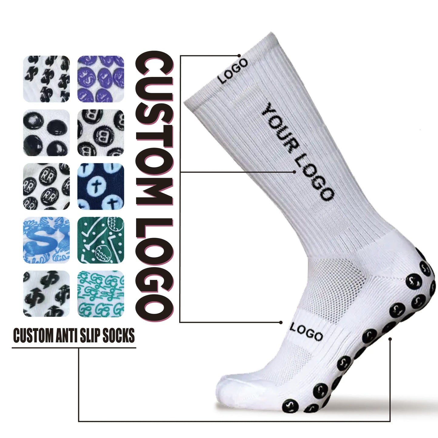 In Stock Manufacture Breathable Customized Anti-slip Soccer Sock Crew Sporty Grip Socks Football