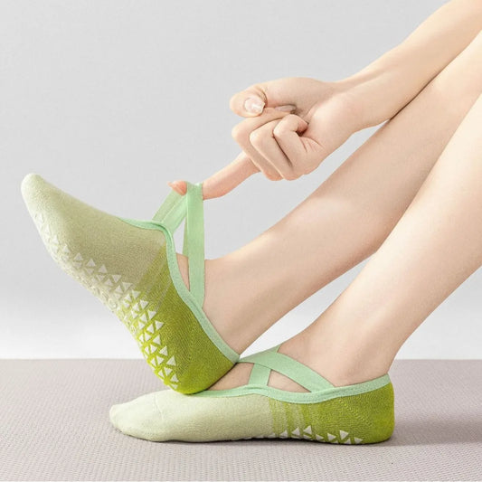 Wholesale Lady Ballet Sock Gradient Color Non Slip Dance Grip Custom Yoga Pilates Sock With Belt