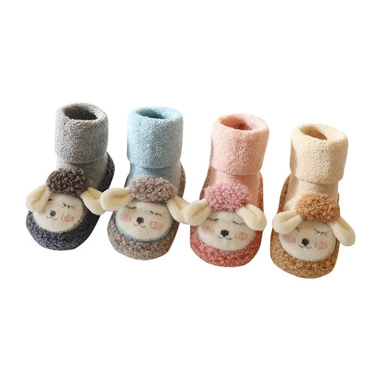 Winter Warm Customized Thermal Fuzzy Cute Baby Indoor Walking Cartoon Terry Baby Winter Socks Shoes